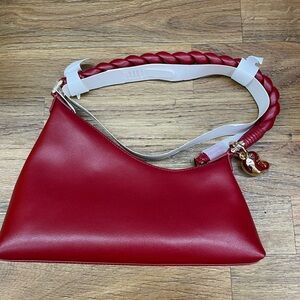 Chic Red Shoulder Bag with Braided Strap